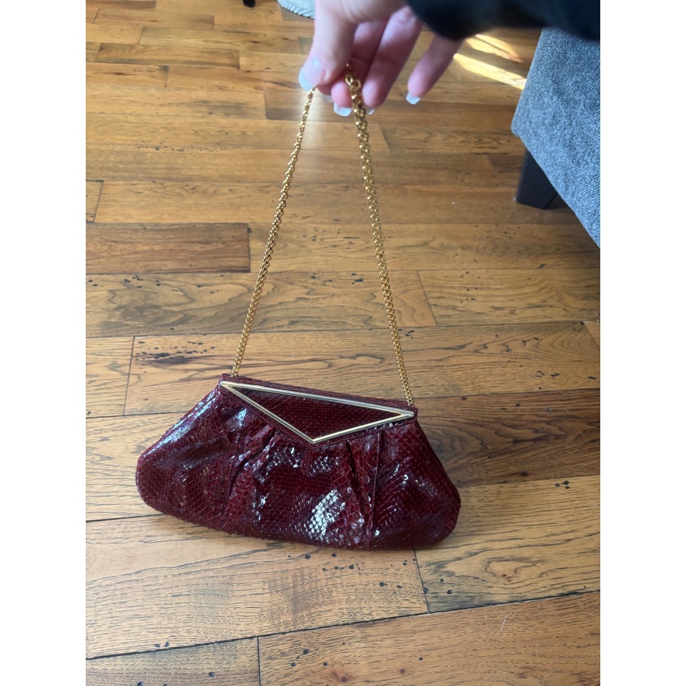 COLOMBETTI MILANO ITALY Burgundy Snakeskin Leather Gold Chain Strap Evening Bag